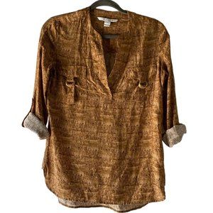 DIANE VON FURSTENBERG Danielle Cork Silk Blouse Top Size 0 P 41001
